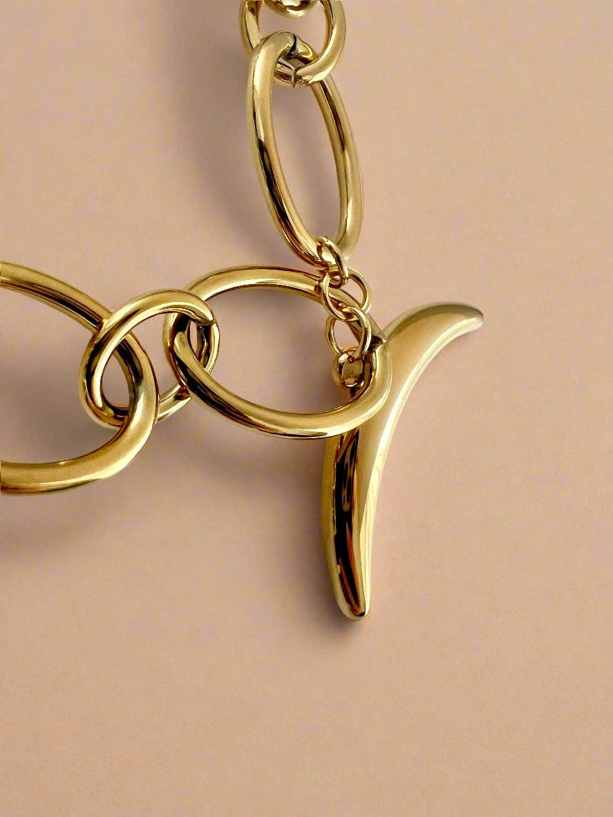 Lunar Link Bracelet Waterproof 18k Gold Oval Chain & Moon: Gold