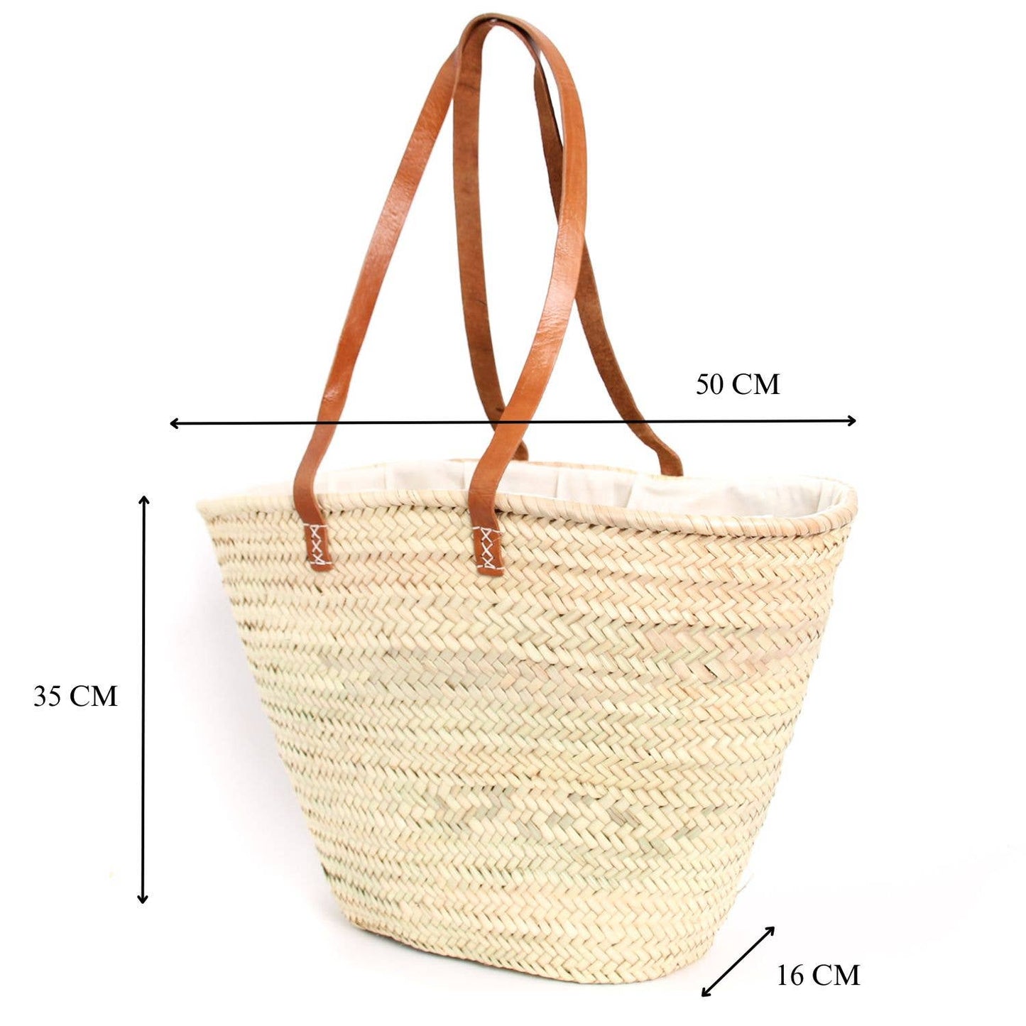 Handwoven French Market Straw Bag with Leather Handles