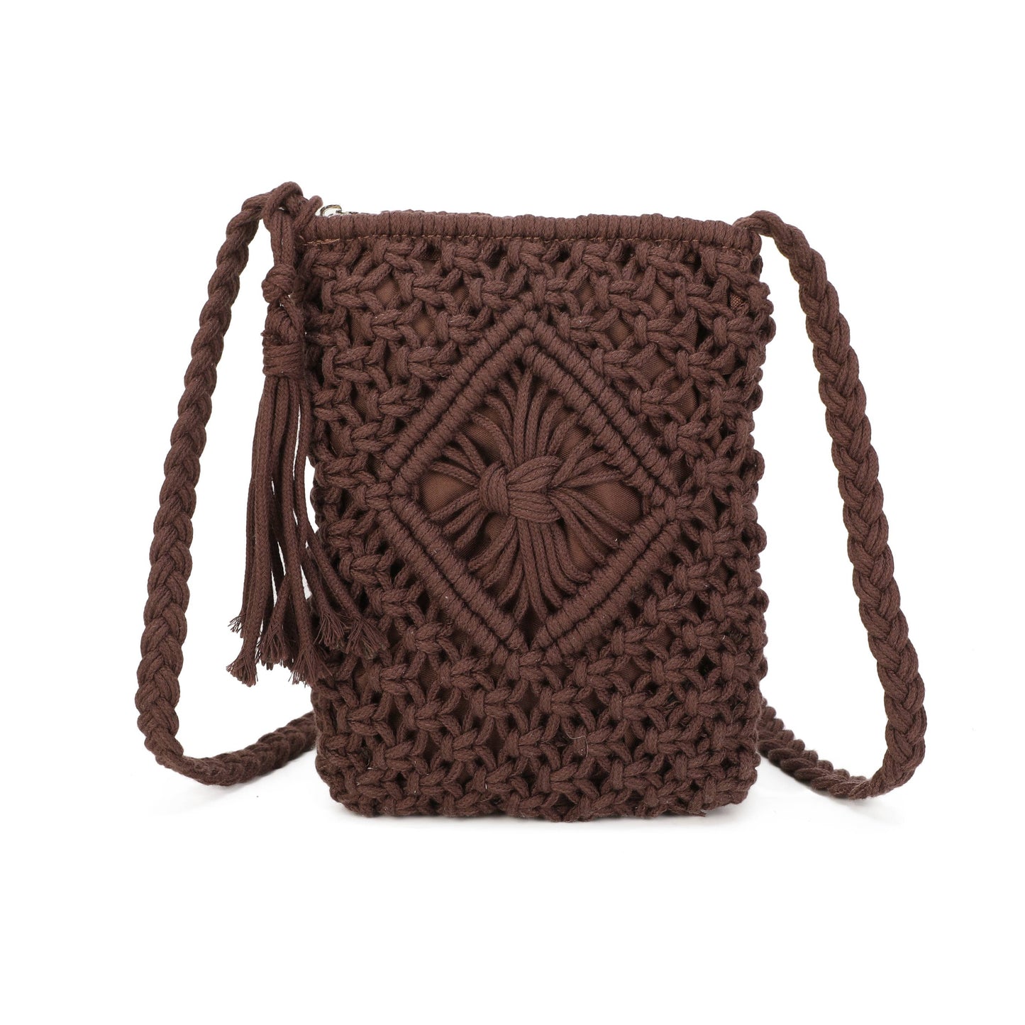 9806 Crochet Crossbody Bag: Khaki