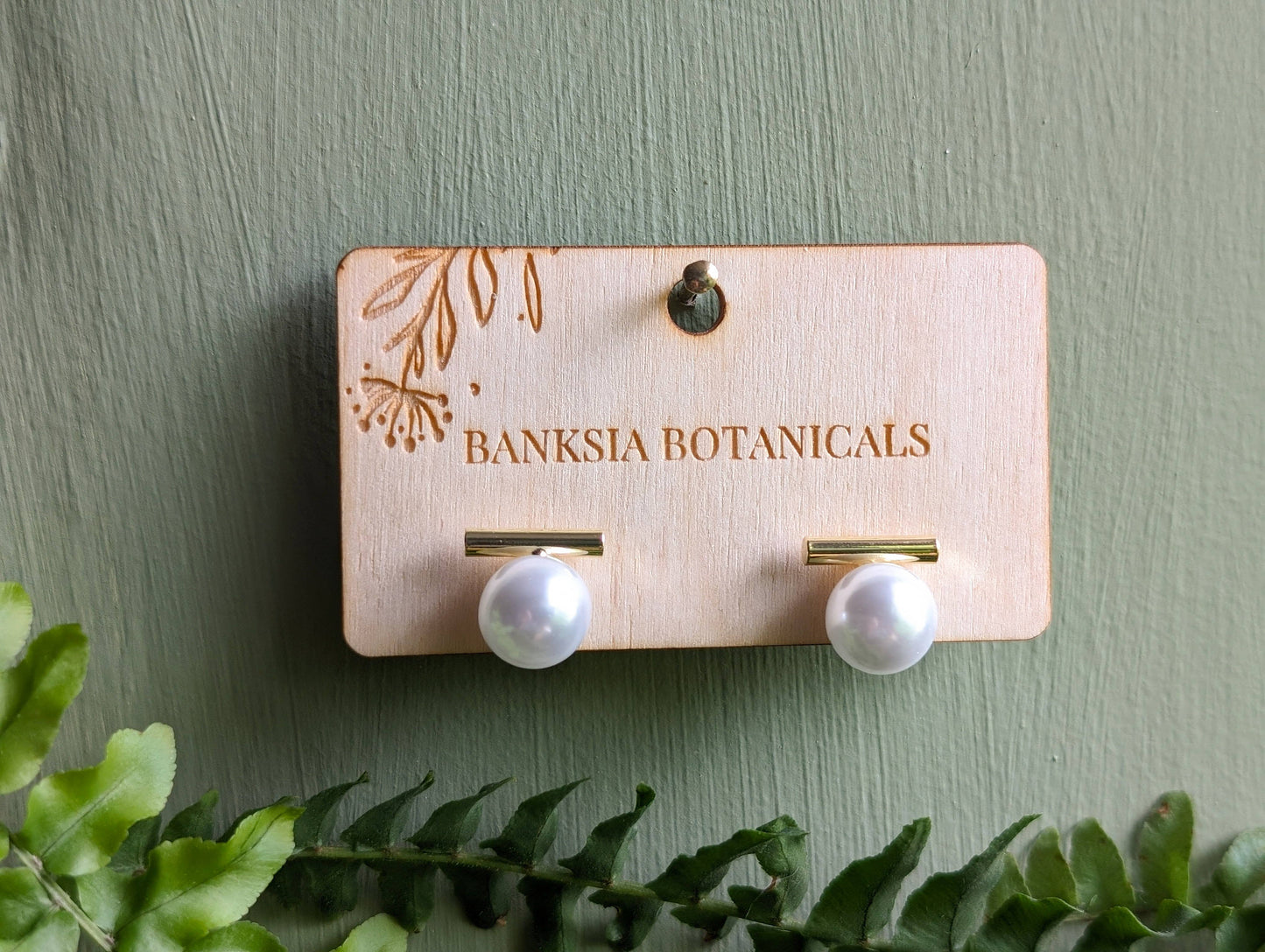 Gold Faux Pearl Bar Stud Earrings