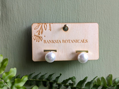 Gold Faux Pearl Bar Stud Earrings
