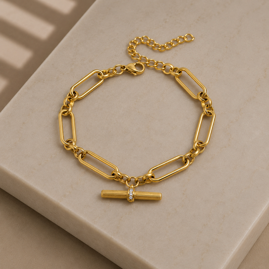 T Bar Link Bracelet 18K Gold Plated Waterproof Jewellery