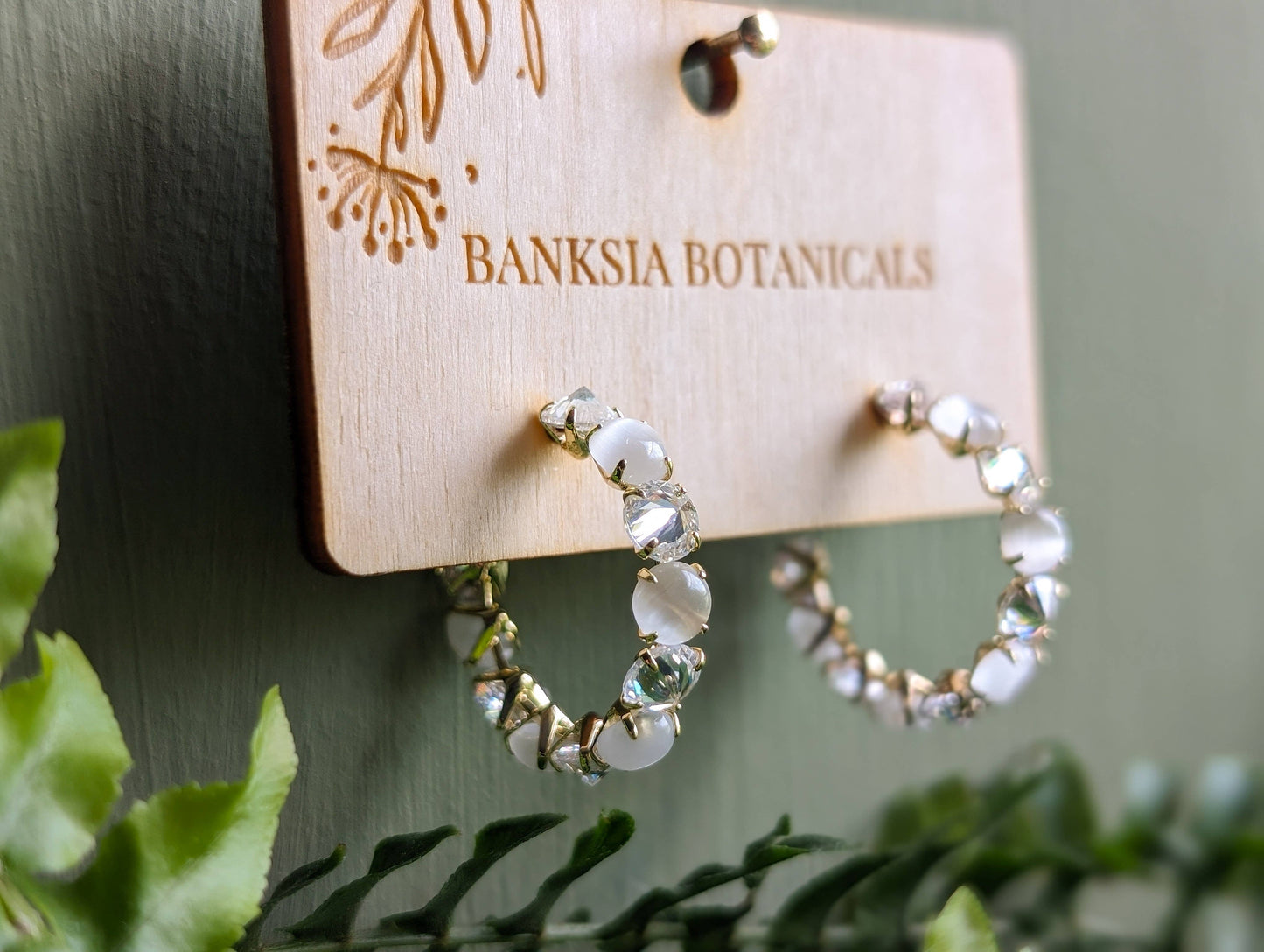 Gold Cat's Eye & Cubic Zirconia Hoop Earrings
