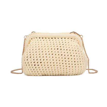 5111 Crochet Metal Clutch with chain: Khaki
