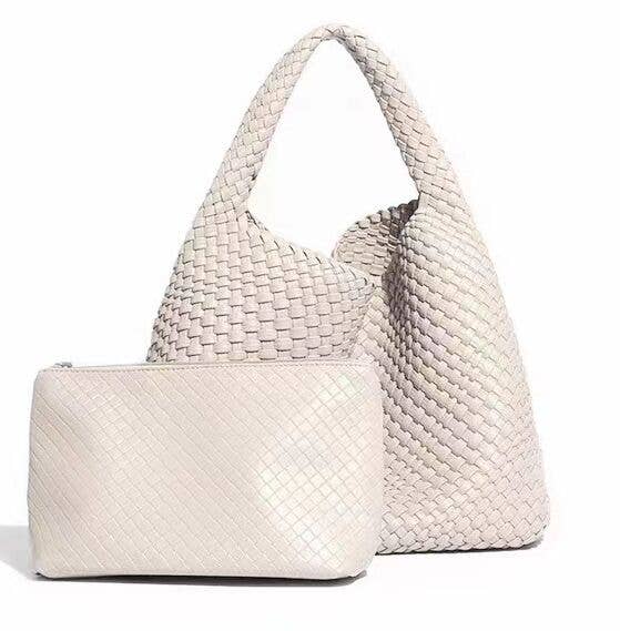 Large Weave Two in One Handbags B1683: Chocolate