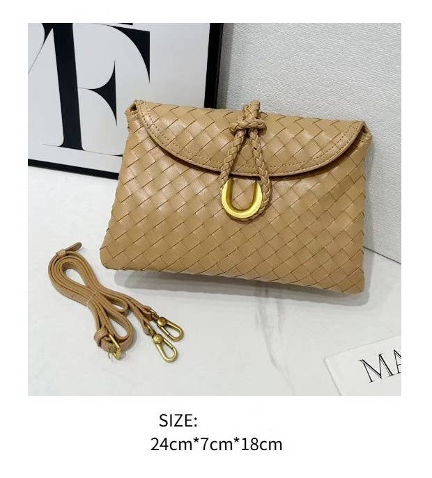 Woven Crossbody Bag with Gold Accent: Beige