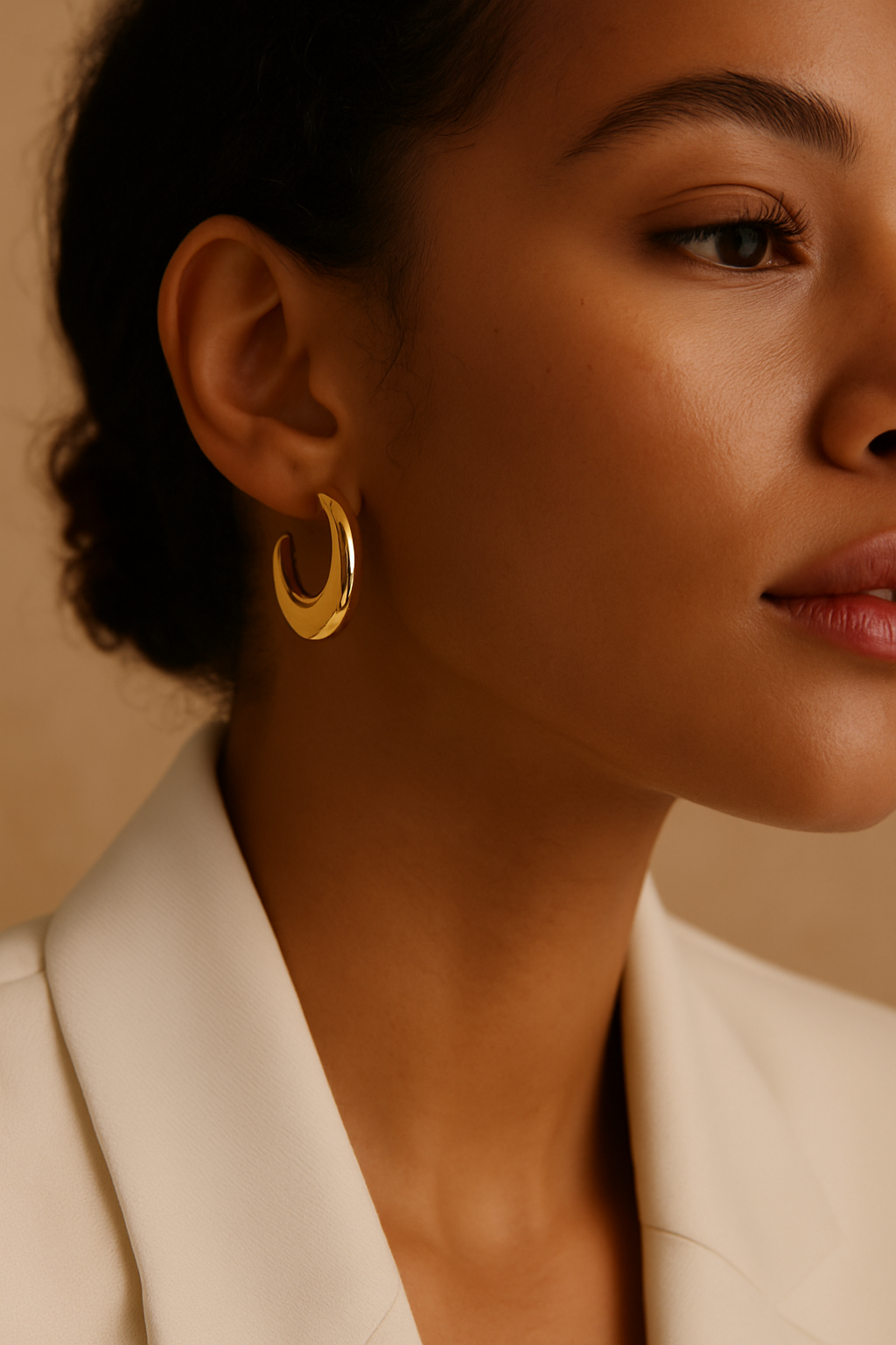 Lunar Moon Hoops Waterproof 18k Gold Sleek Earrings
