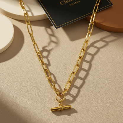 Link Chain T Bar Necklace 18k Gold PVD Waterproof Jewellery