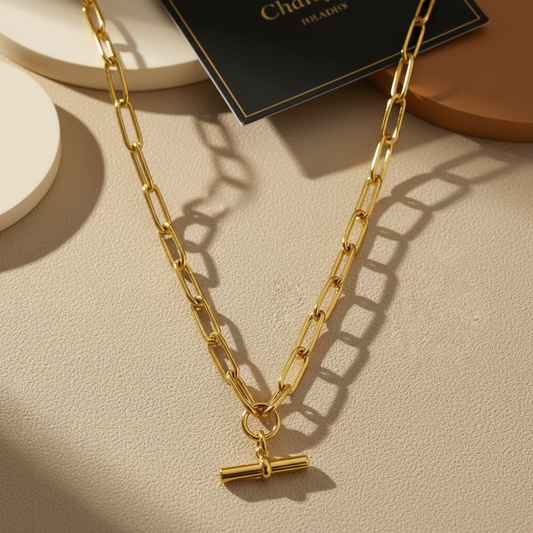 Link Chain T Bar Necklace 18k Gold PVD Waterproof Jewellery