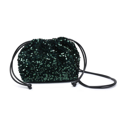 CC324-Carrier Co. Sequin Draw String Closure Cross Body Bag: Black