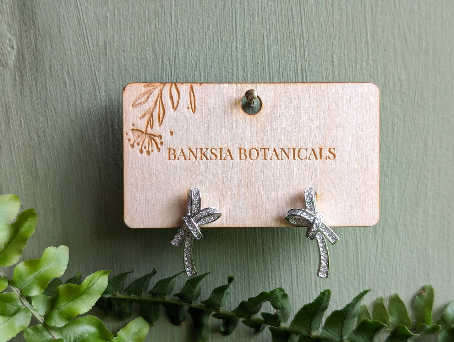 Silver Ribbon Cubic Zirconia Stud Earrings