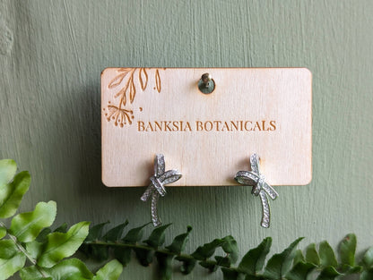 Silver Ribbon Cubic Zirconia Stud Earrings