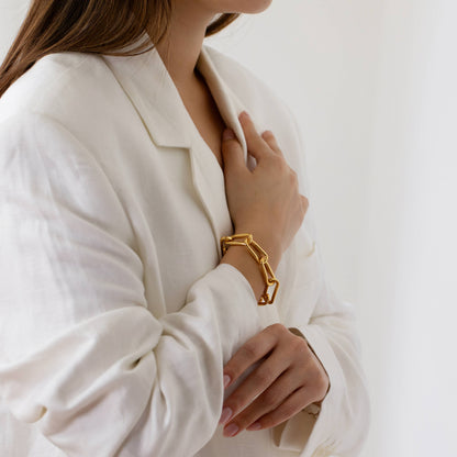 Chunky Organic Sculptural Link Bracelet 18k Gold Plated 