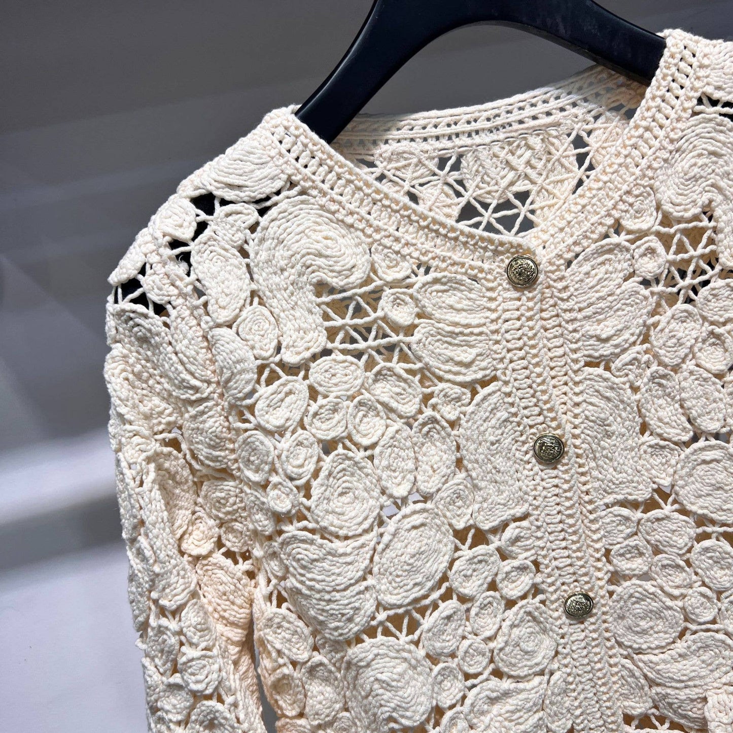 Cream Floral Crochet Cardigan
