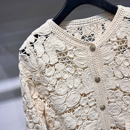Cream Floral Crochet Cardigan