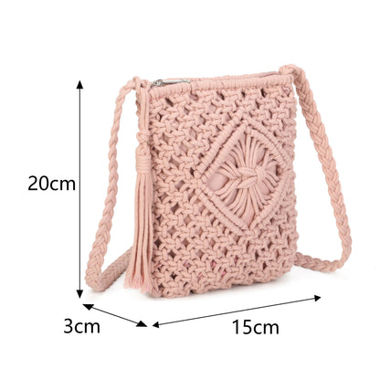 9806 Crochet Crossbody Bag: Beige