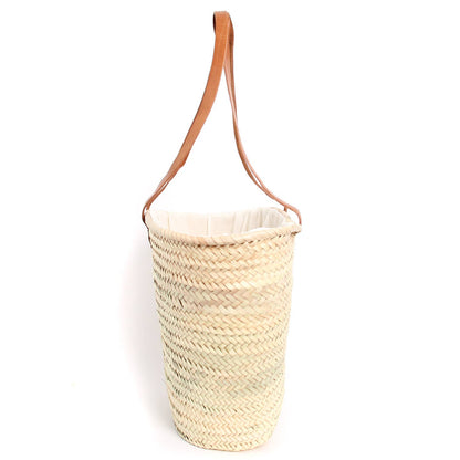 Handwoven French Market Straw Bag with Leather Handles