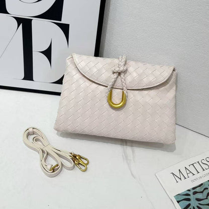 Woven Crossbody Bag with Gold Accent: Black