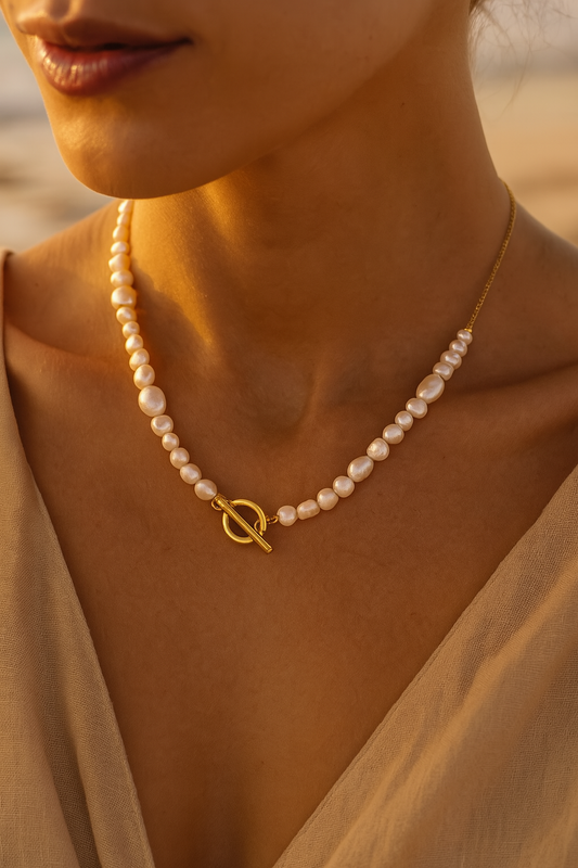 Freshwater Pearl Baroque & Freshwater T Bar Necklace Summer