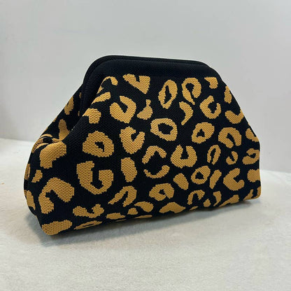 Leopard Knit Cloud Pouch Bag: Beige