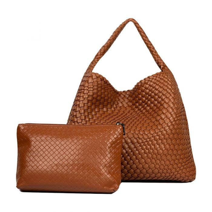 Large Weave Two in One Handbags B1683: Chocolate