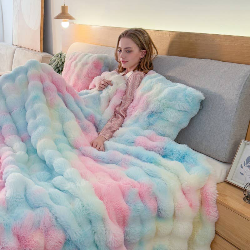 Cosy Faux Fur Sofa Chair Throw Blanket (130cm*160cm) BLK019: Black Mix