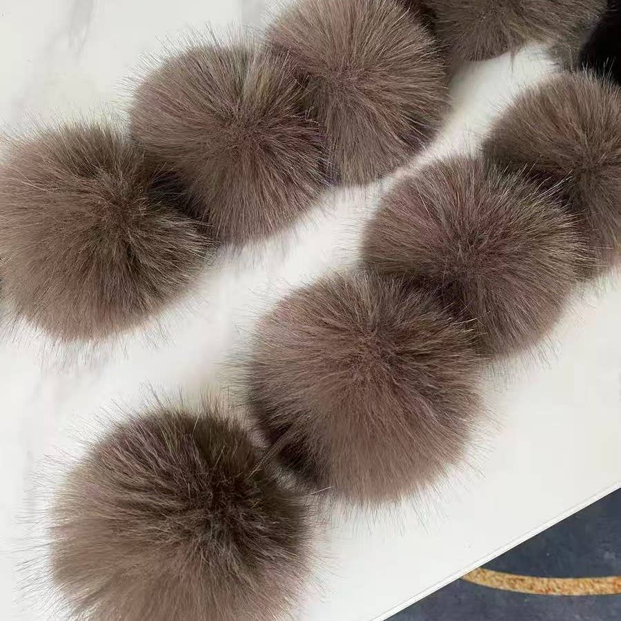 Luxury Faux Fur Snood Scarf with Pom Poms: Silver