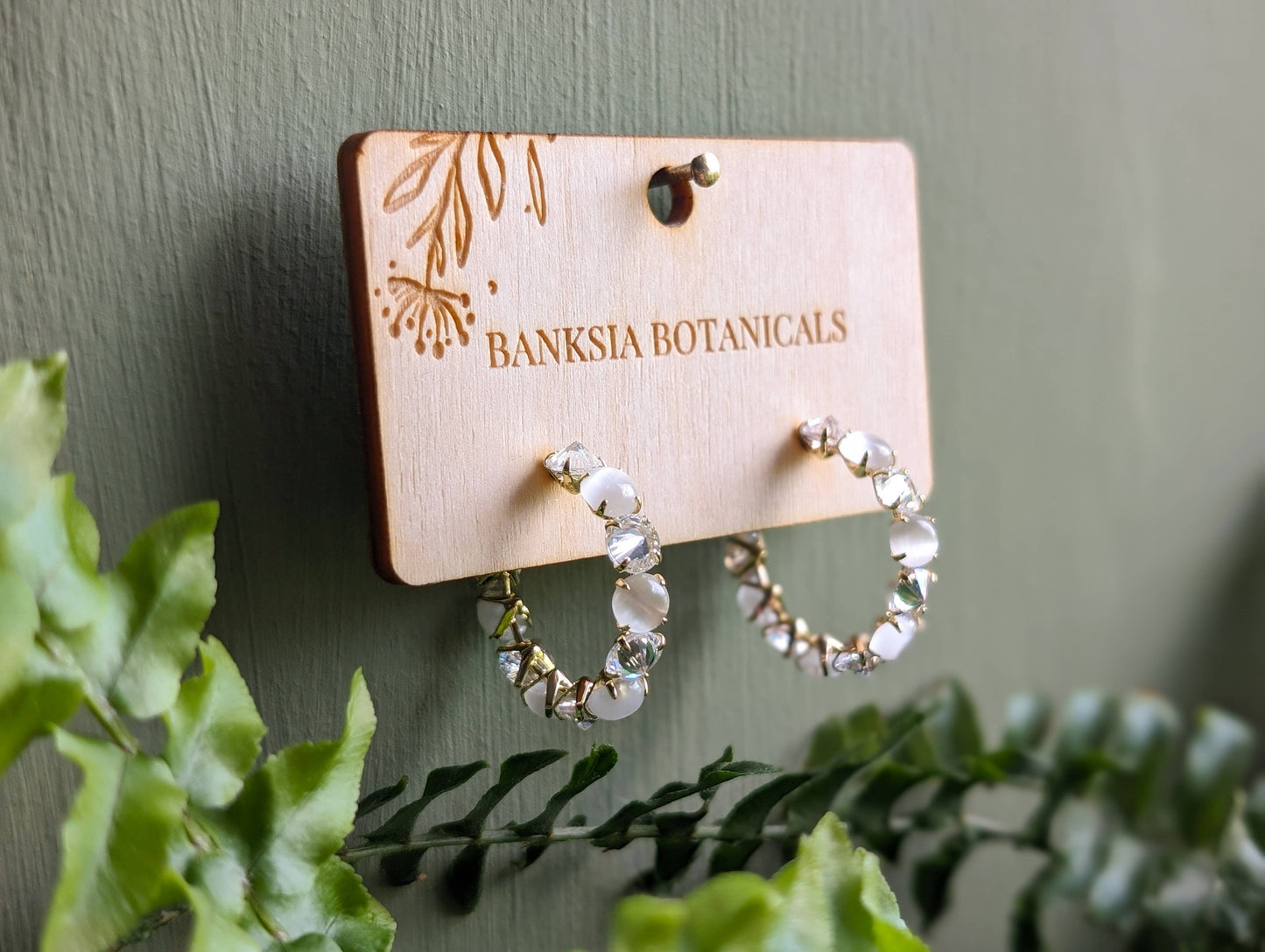 Gold Cat's Eye & Cubic Zirconia Hoop Earrings