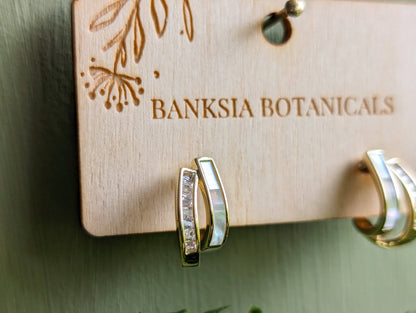 Gold Cubic Zirconia & Cat's Eye Loop Stud Earrings