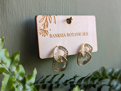Gold Double Hoop Cubic Zirconia Stud Earrings
