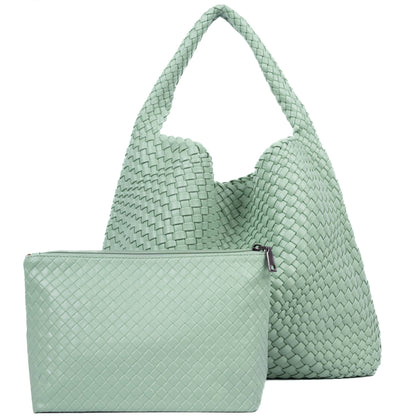 Large Weave Two in One Handbags B1683: Chocolate