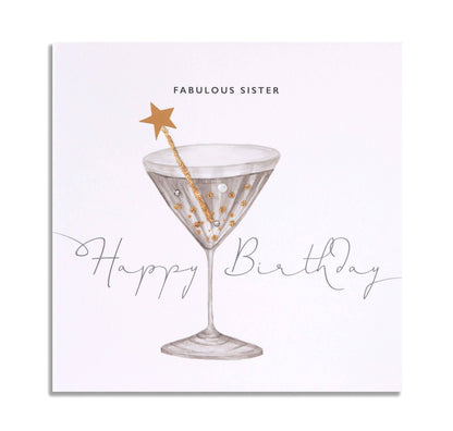 Card - Fabulous Sister, Happy Birthday - Cocktail Glass