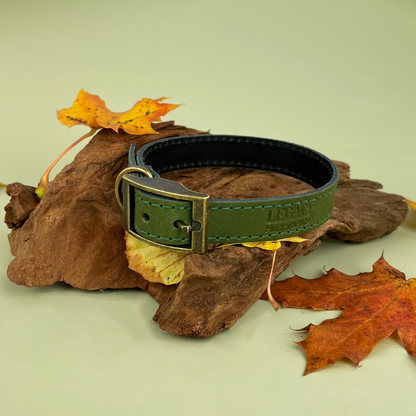 HugglePets Legacy Leather Dog Collar: Khaki / Medium