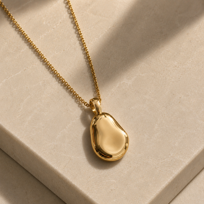 Gold Molten Pebble Necklace 18k Gold Plated Modern Jewels