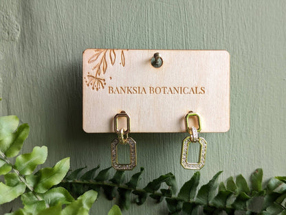 Gold Cubic Zirconia Double Geometric Stud Earrings