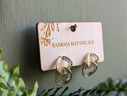 Gold Double Hoop Cubic Zirconia Stud Earrings