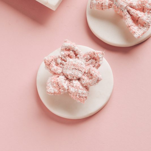 Pink Textured Tweed Collar Flower
