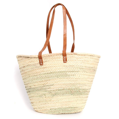 Handwoven French Market Straw Bag with Leather Handles