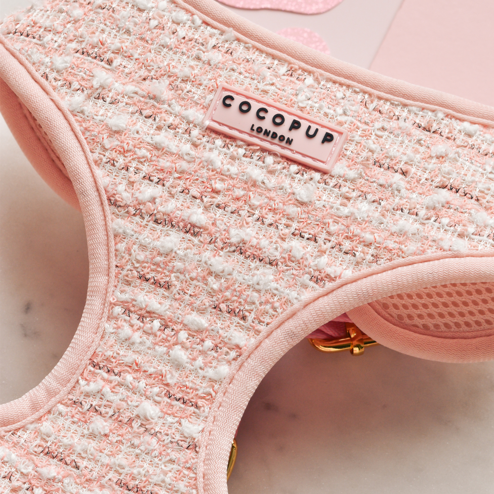 Pink Textured Tweed Adjustable Neck Harness: S