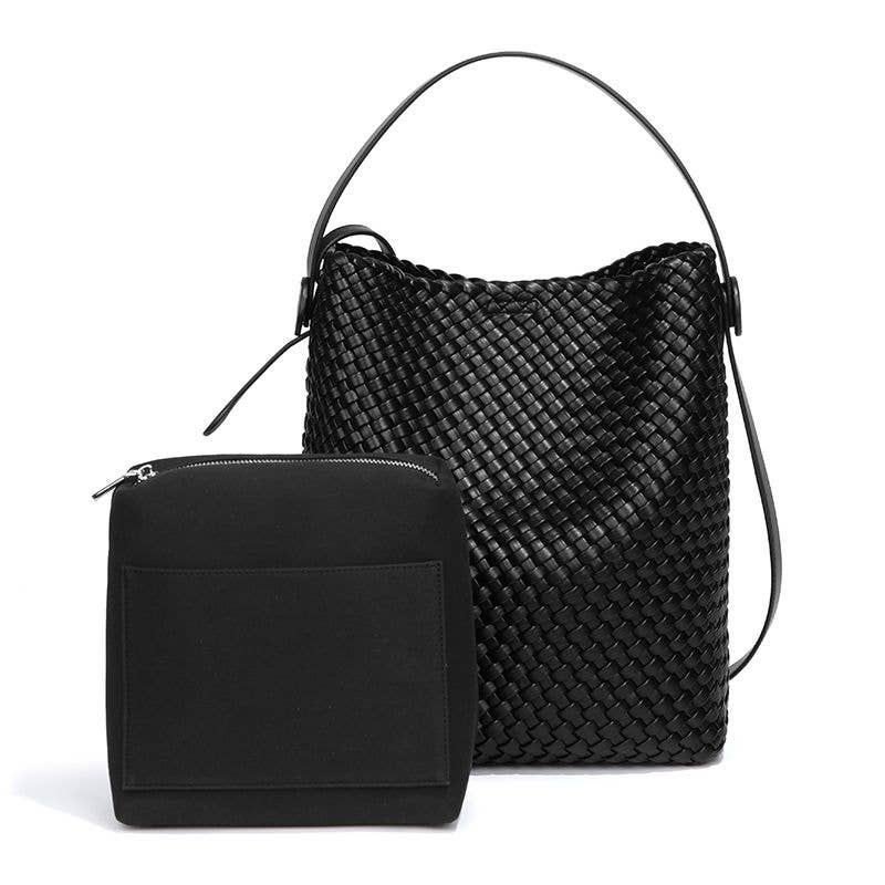 Luxury Woven Hobo Bag with Matching Pouch B2047: Tan