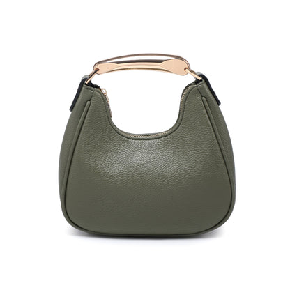 B23052-Top Zip Closure Metal Handle Grab Bag: Olive