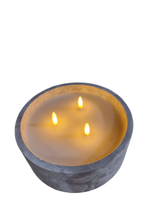 Led Cement Circular Candlepot 20x8cm