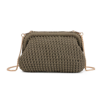5111 Crochet Metal Clutch with chain: Beige