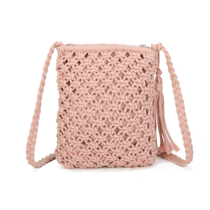 9806 Crochet Crossbody Bag: Beige