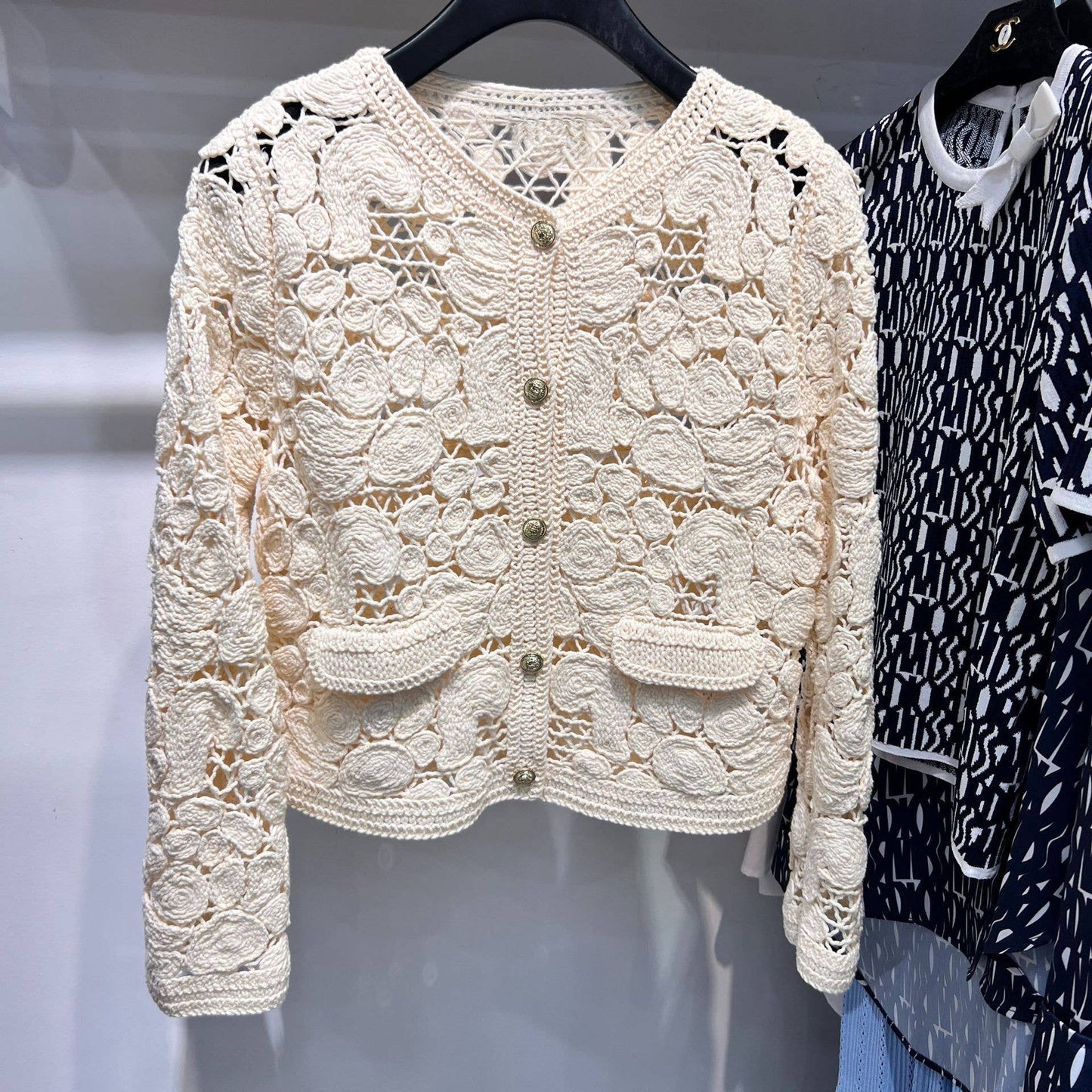 Cream Floral Crochet Cardigan