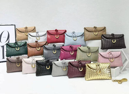 Woven Crossbody Bag with Gold Accent: Cream