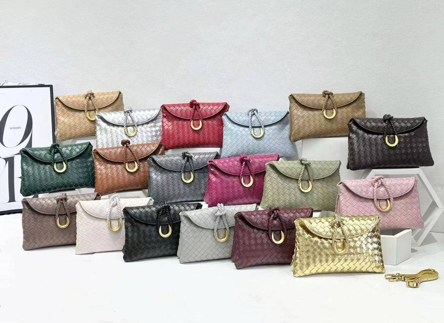 Woven Crossbody Bag with Gold Accent: Black