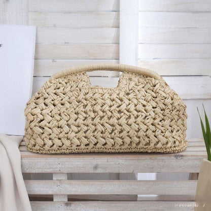 Woven Straw Summer Pouch Beach Bag: Cream
