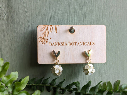 Gold Heart & Cat's Eye Ball Stud Earrings
