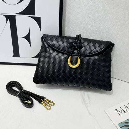 Woven Crossbody Bag with Gold Accent: Cream